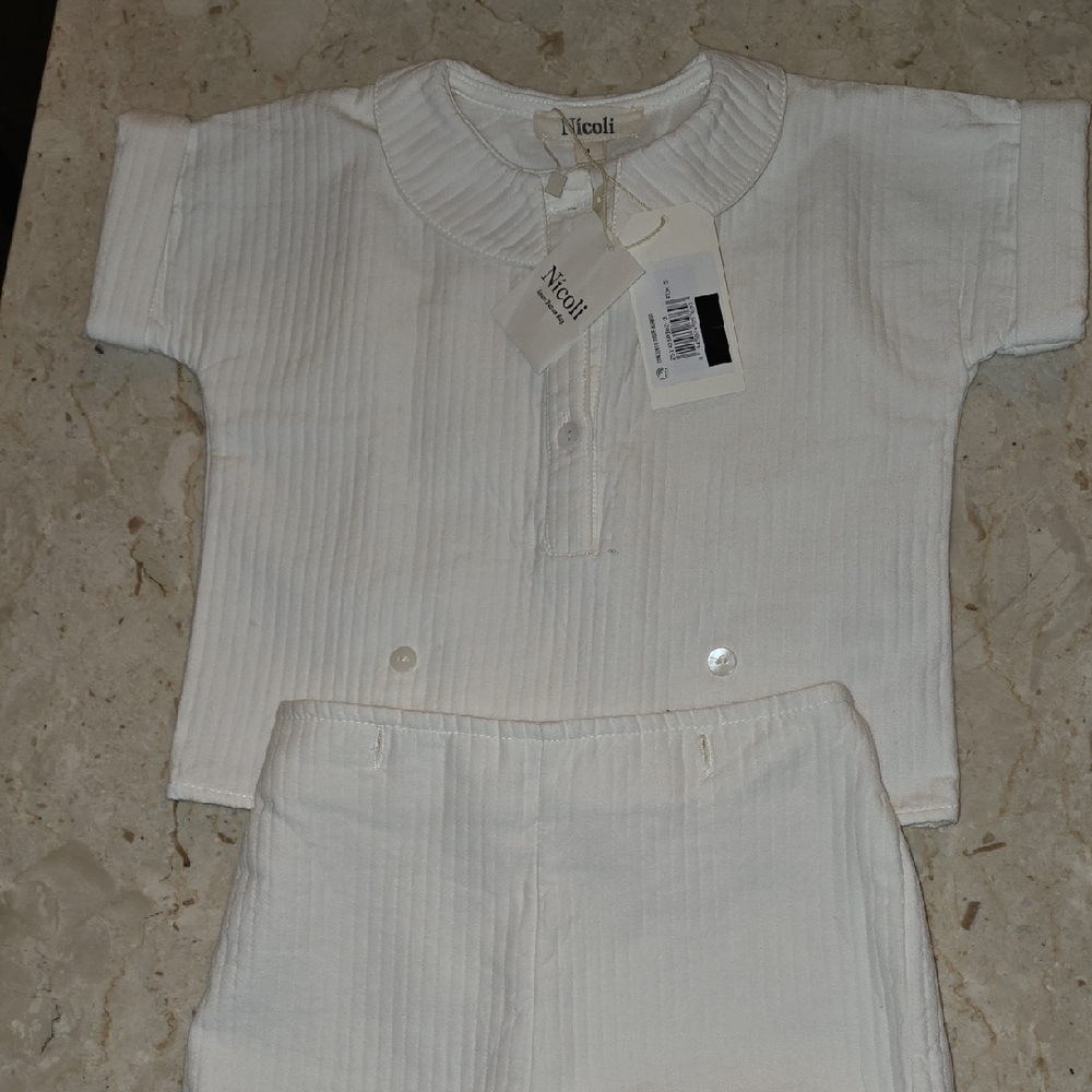 Nicoli White Ribbed Cotton Kids Top and Shorts Set